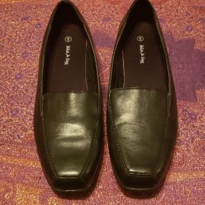Black faux leather flats